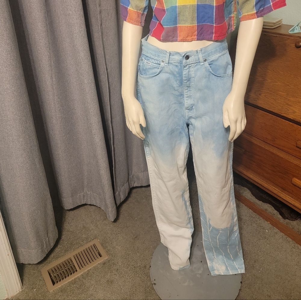 Vtg Y2K Chic Jeans High‎ Rise Mom Jeans Blue Bleach Splashed Sz 12 28x32 USA Y2K
